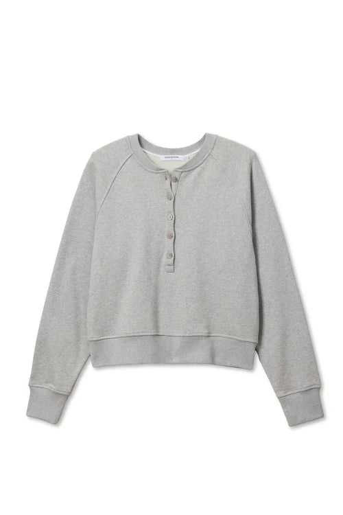 French Terry LS Raglan Button Front Sweatshirt Heather Grey