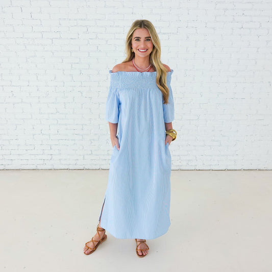Polly Dress Blue Stripe