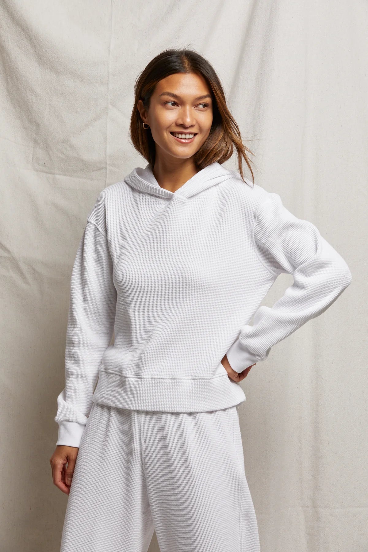 Waffle LS Hoodie White