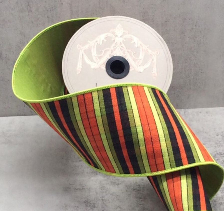 4” Poplin Solar Flare Stripe, Orange Black Green