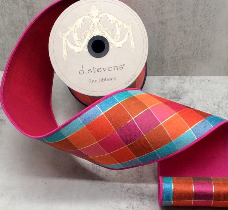 4“ Taffeta Plaid, Orange Hot Pink Artic Blue