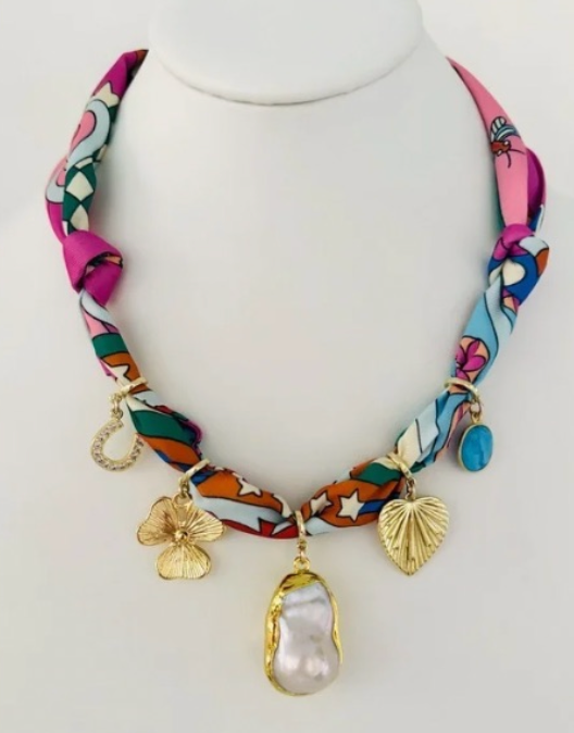Multi Color 5 charm Baroque Pearl Twilly Necklace