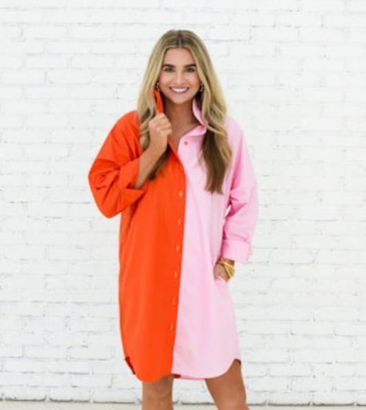 Carter Contrast Dress Orange & Pale Pink