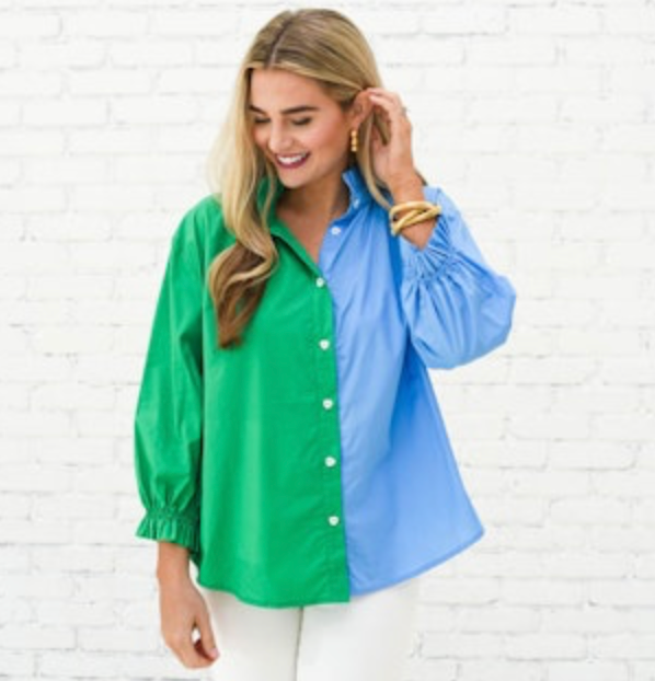 Kelsey Contrast Dress Green & Blue