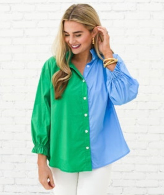 Kelsey Contrast Top Green & Blue