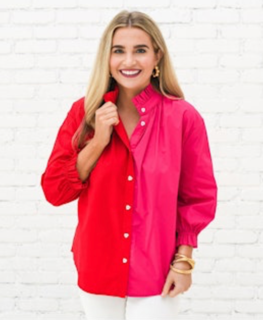 Kelsey Contrast Top Red & Pink