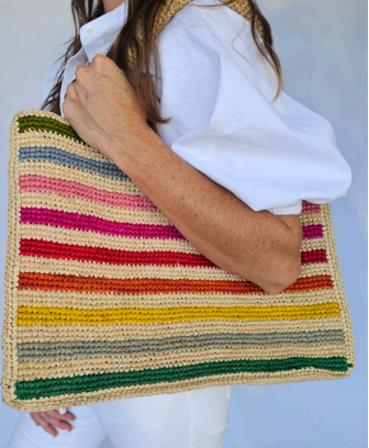 Mae Raffia Tote Rainbow