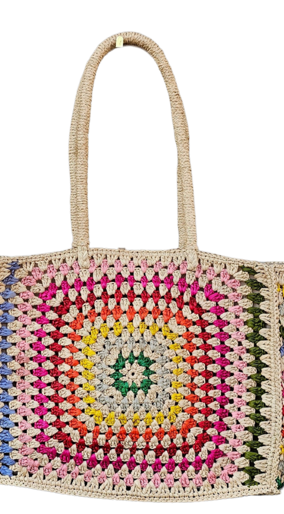 Rainbow Camilla Raffia Bag