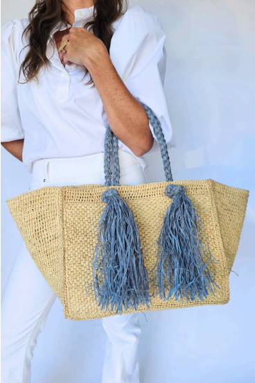 Camilla Raffia Bag Hay & Light Blue