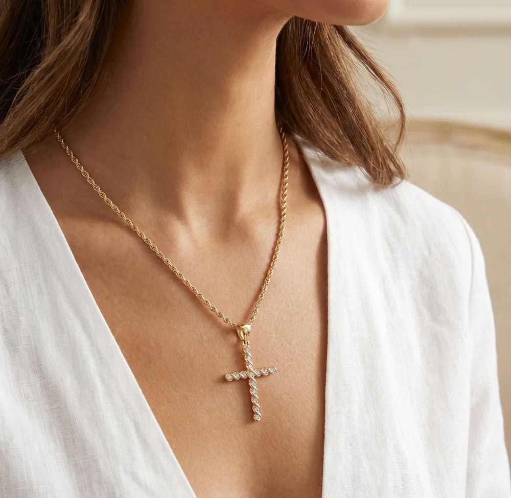 Vintage French Cross Necklace Gold