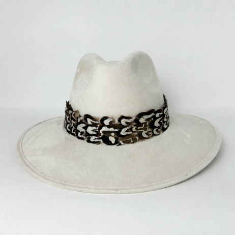Cream Suede Hat Feather 101 Brown & Cream