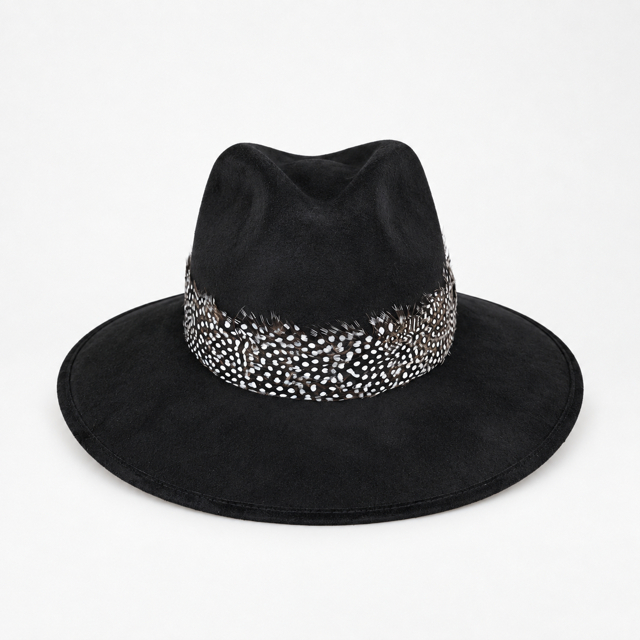 Black Suede Hat Feather 105 Dots