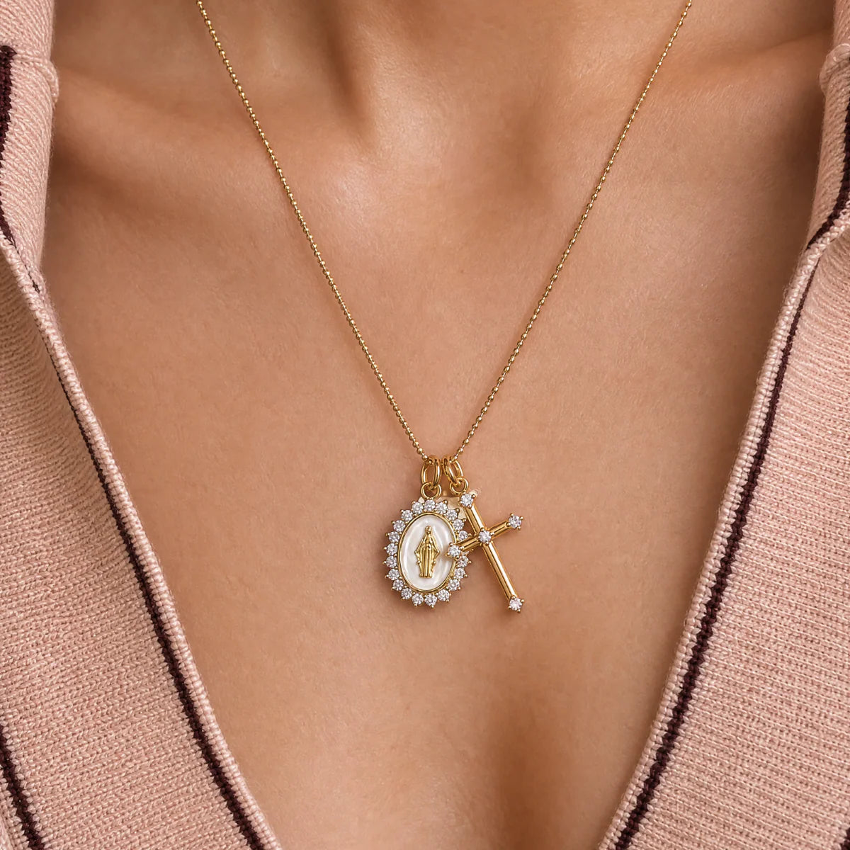 Virgin Maria Multi-Charm Necklace White
