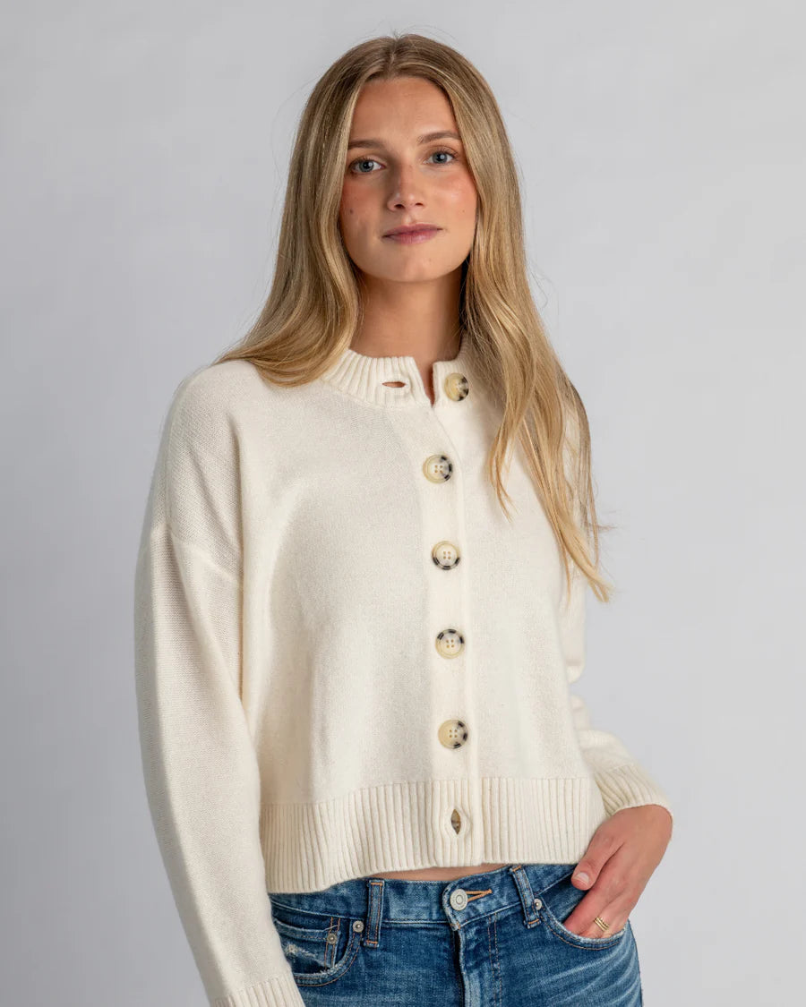 Nina Crewneck Cardigan Ecru