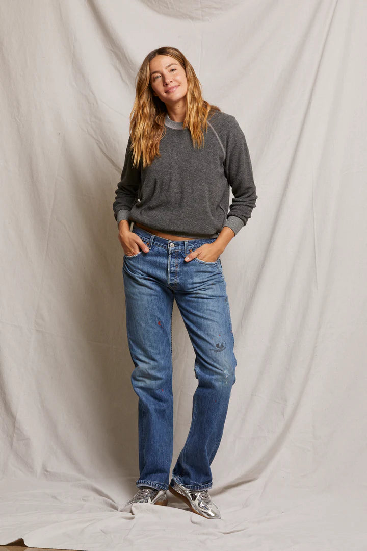 Reverse Fleece LS Shrunken Crew Darken Heather Grey