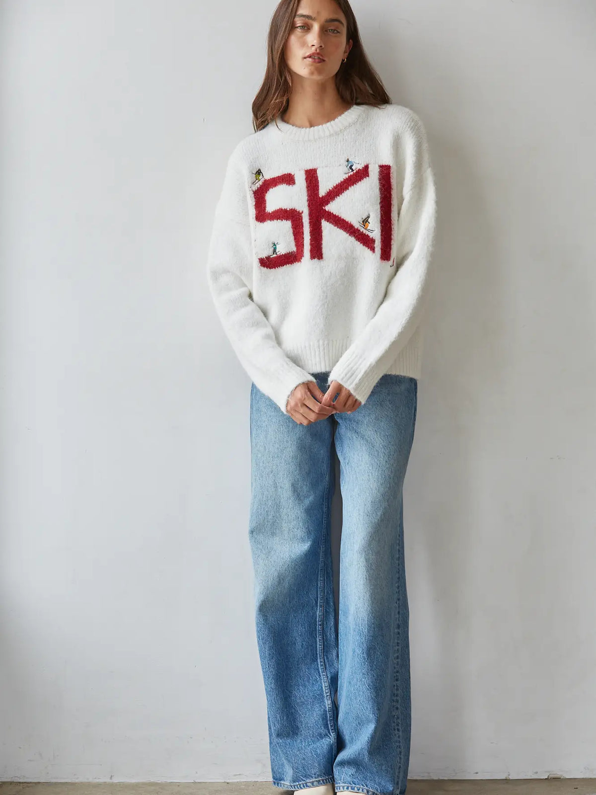 Ski Knit Sweater Crew Neck Long Sleeve Pullover Top