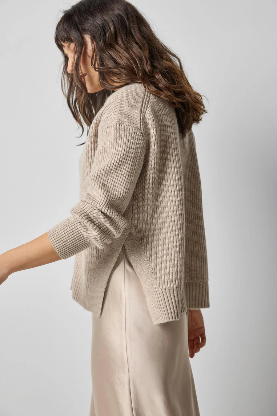 Relaxed Side Vent Cardigan Wheat