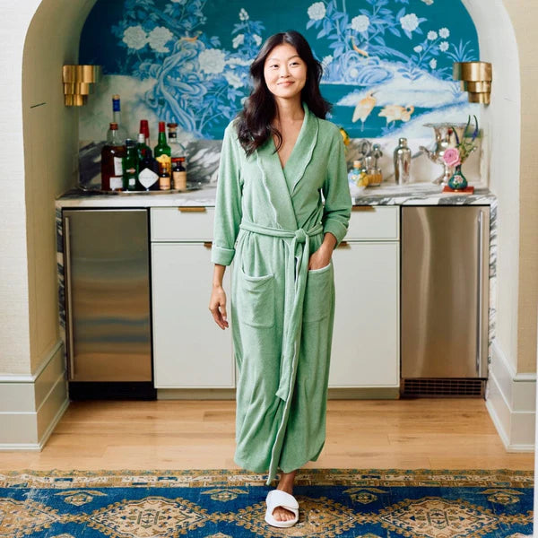Women's Long Scallop Lightweight Robe Basil