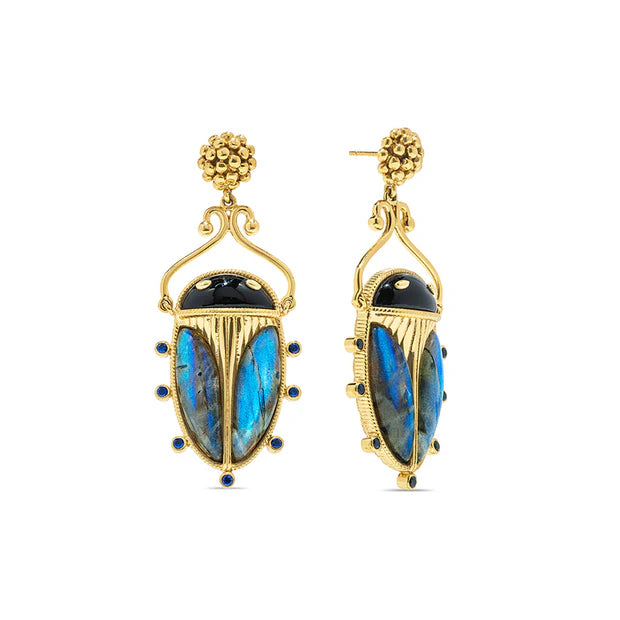 Berry Drop Earrings Blue Labradorite/Black Agate
