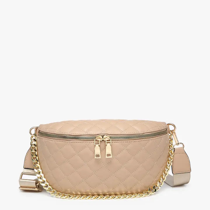 Sylvie Quilted Belt Bag with Chain Strap Tan
