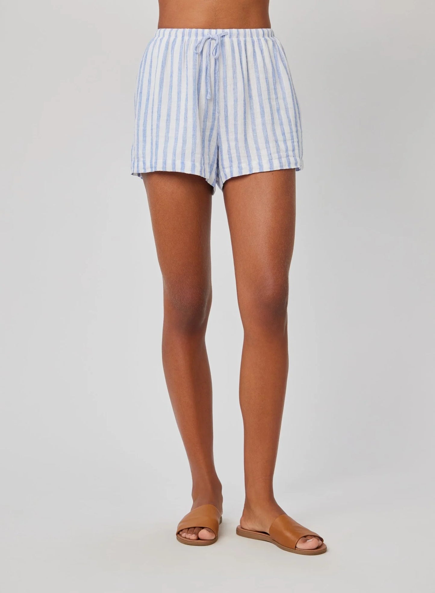 Contrast Tie Flowy Shorts Blue Sky Stripe