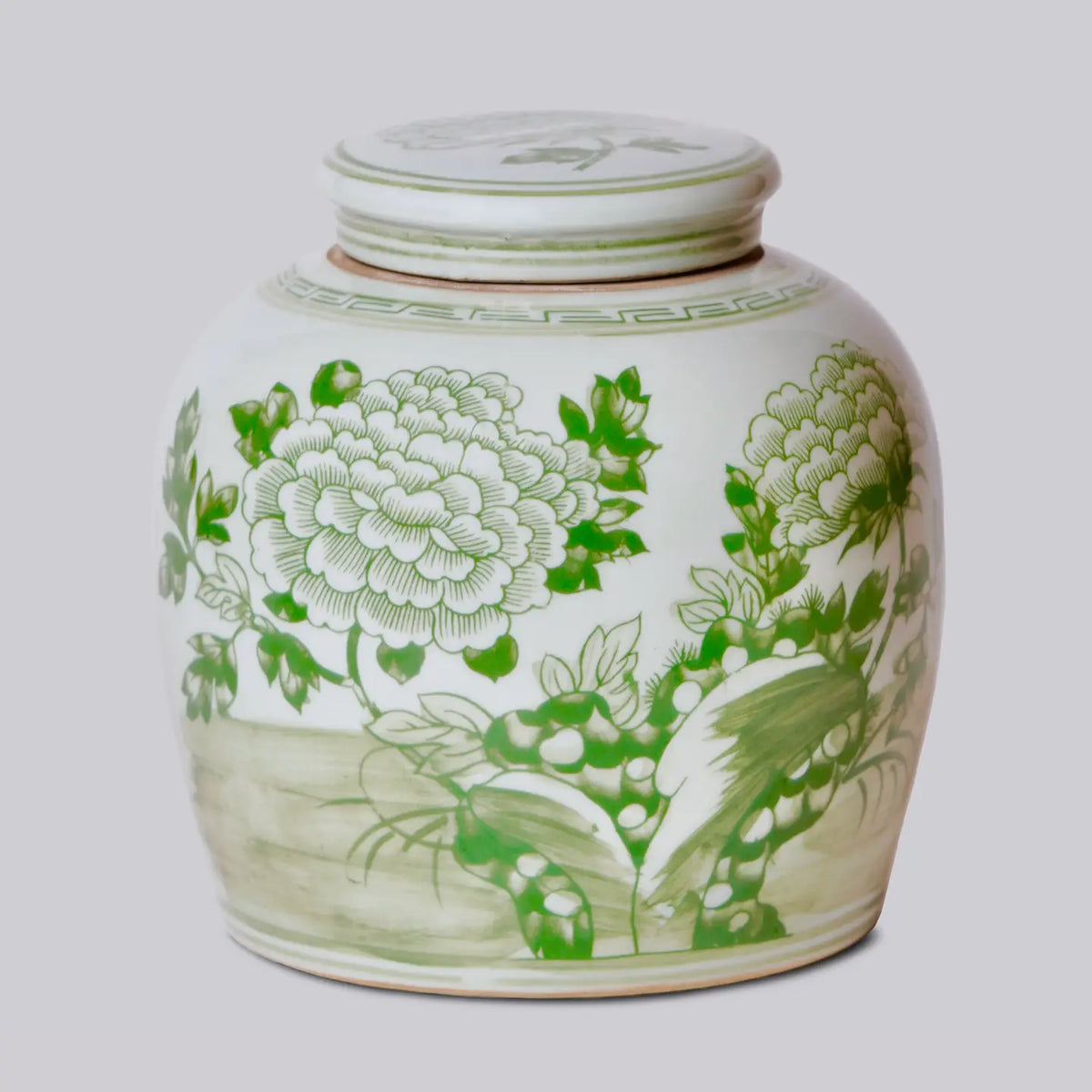 Peony Landscape Green and White Porcelain Jar