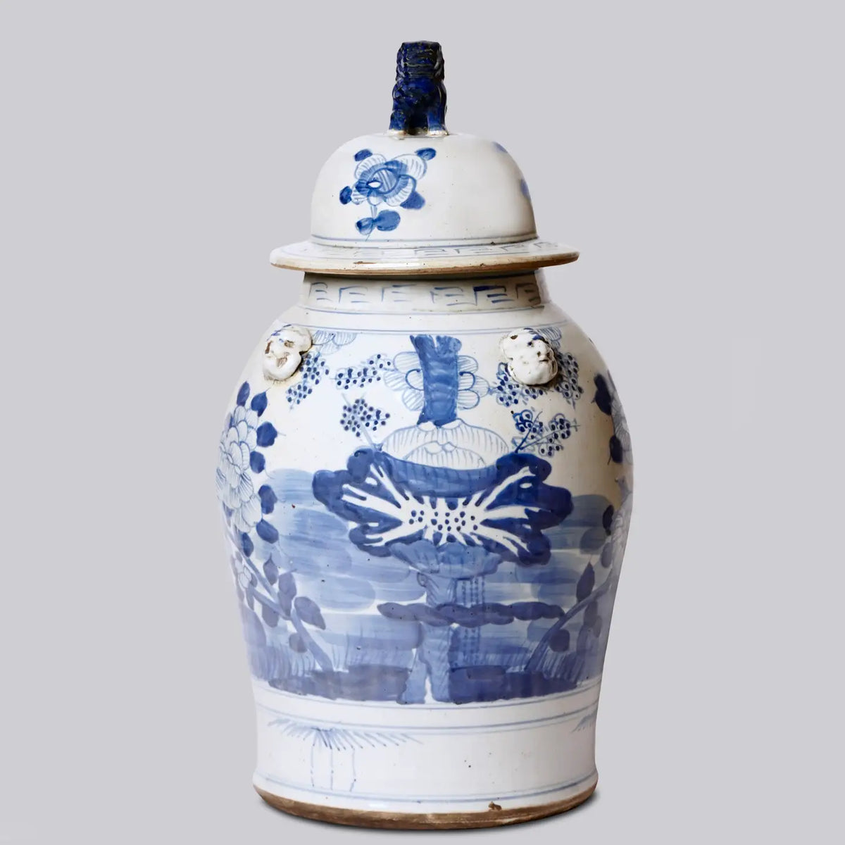 Extra Large Blue & White Four Seasons Porcelain Temple Jar