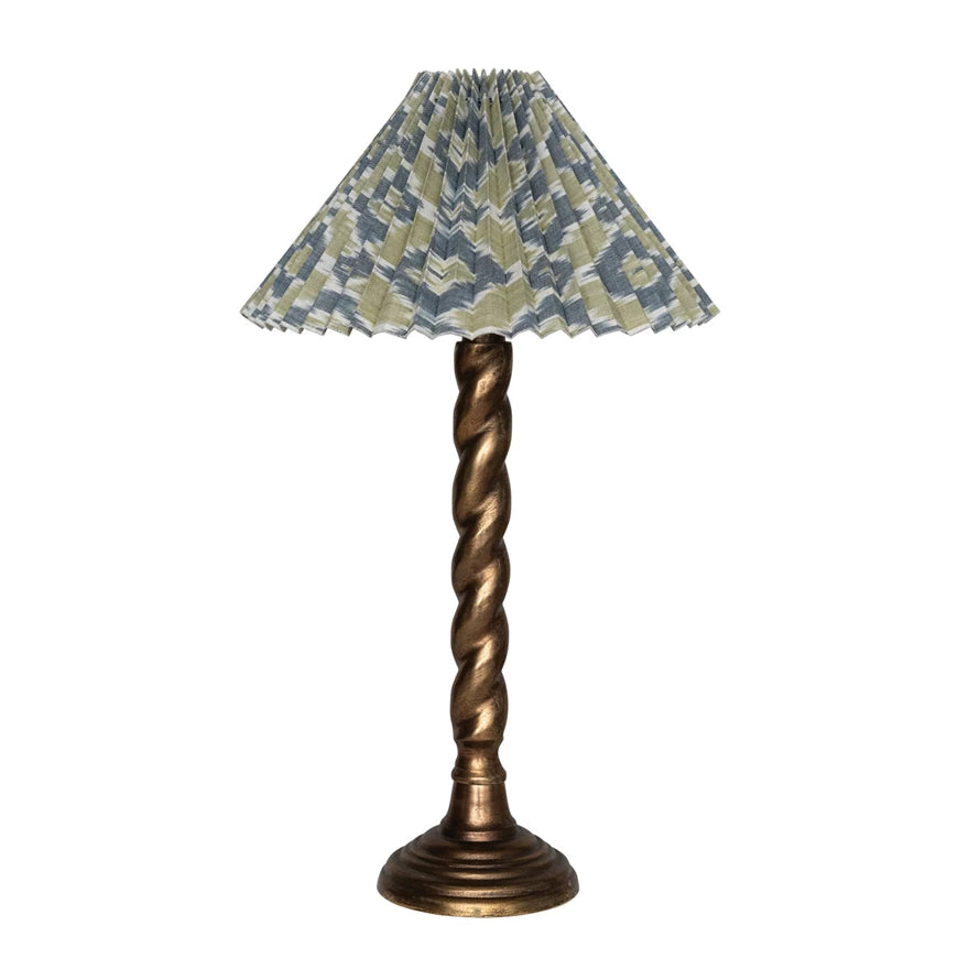 Candlestick Table Lamp w/ Pleated Cotton Ikat Shade
