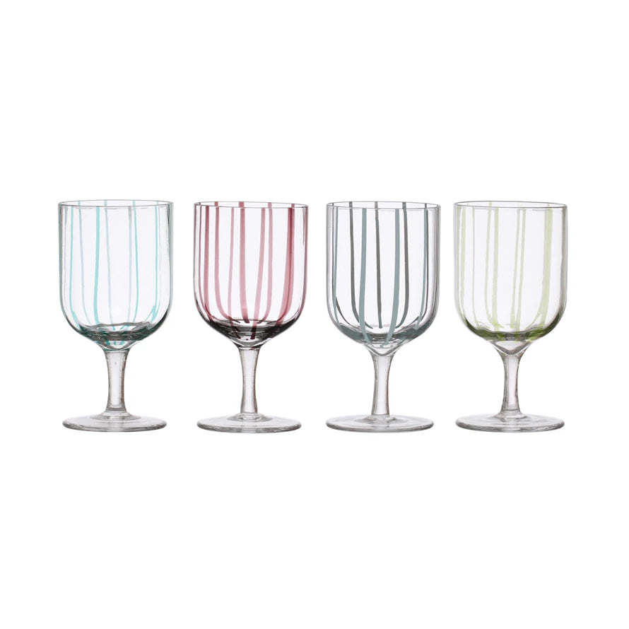 Hand-Painted Stemmed Glass w/ Stripes