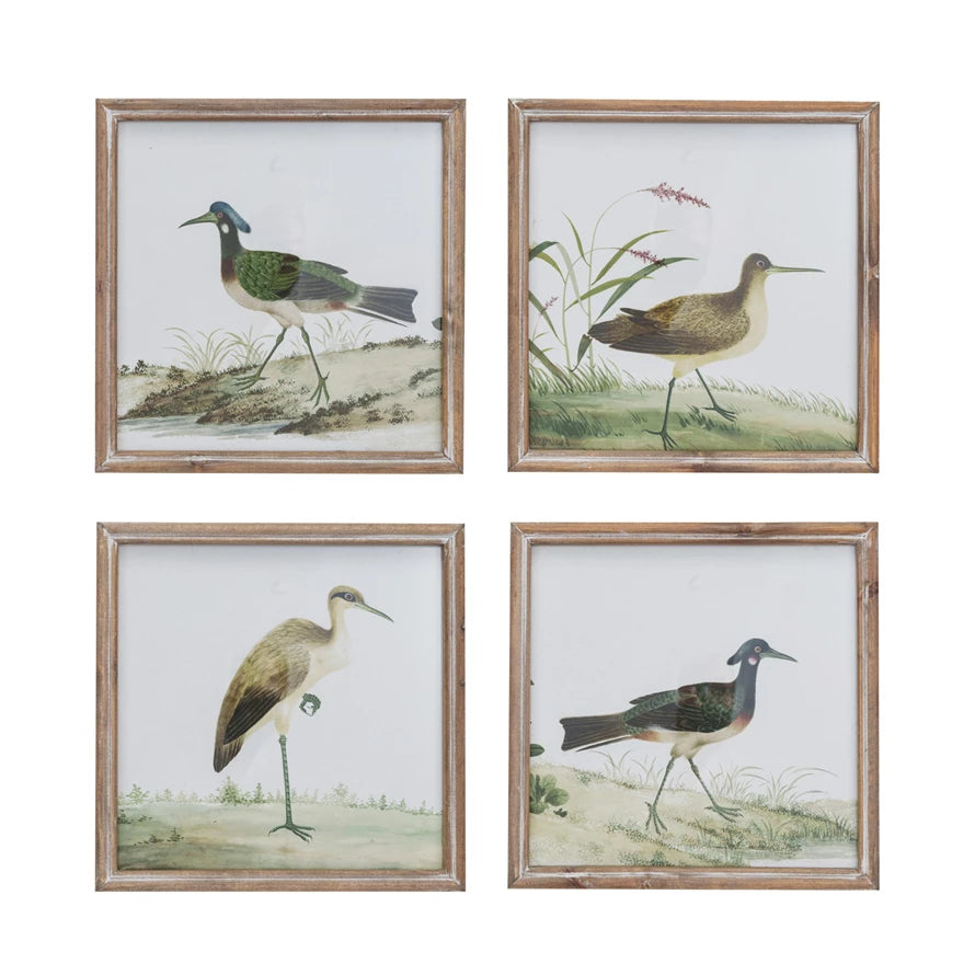Wood Framed Glass Wall Décor w/ Bird