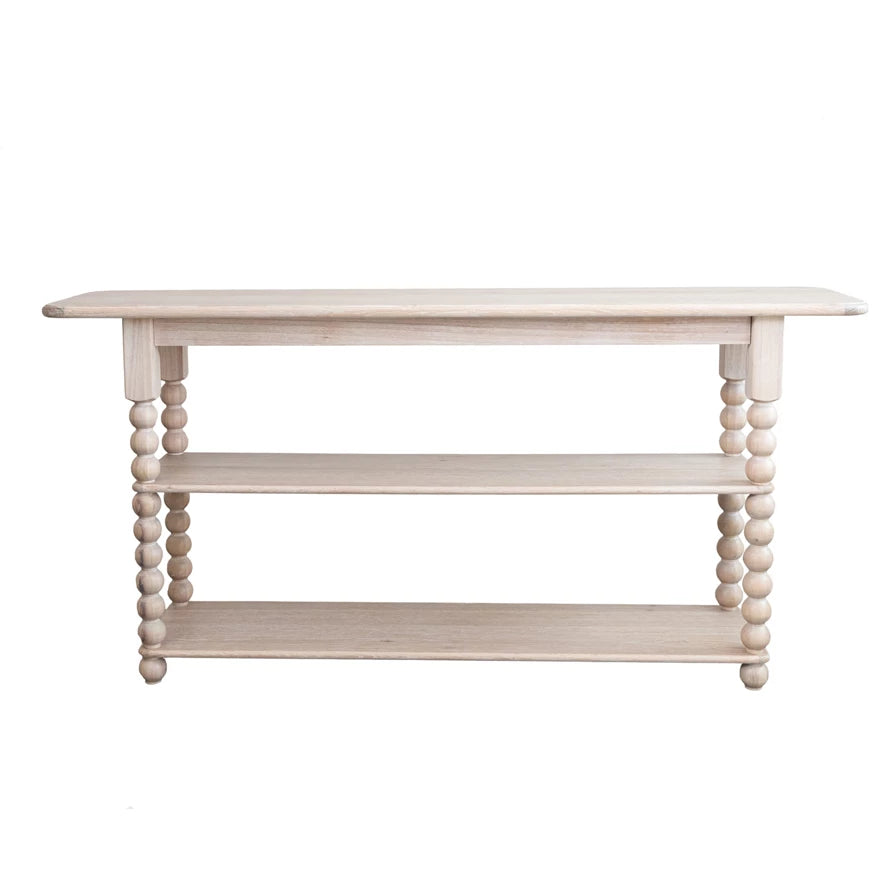 Console Table with 2 Shelves & Turned Legs, Natural