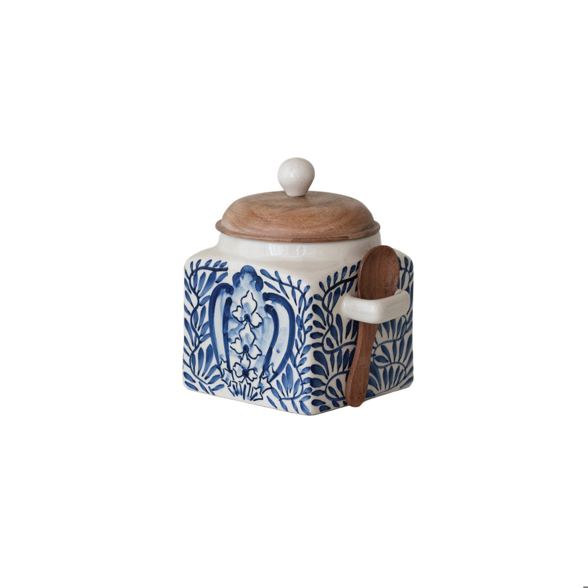 Hand-Painted Stoneware Canister with Lid & Spoon, S/2