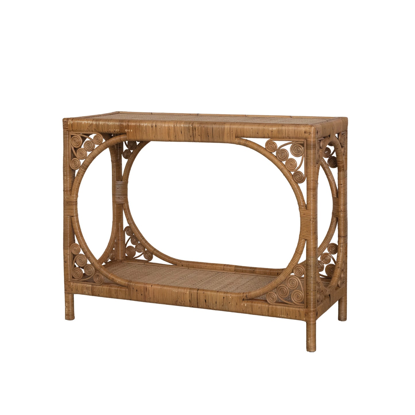Rattan Console Table w Shelf & Caning Natural
