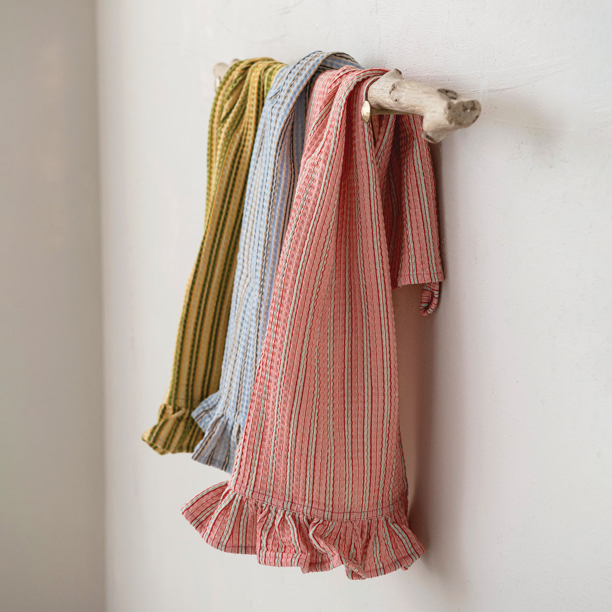 Cotton Printed Waffle Weave Striped Tea Towel with Ruffle