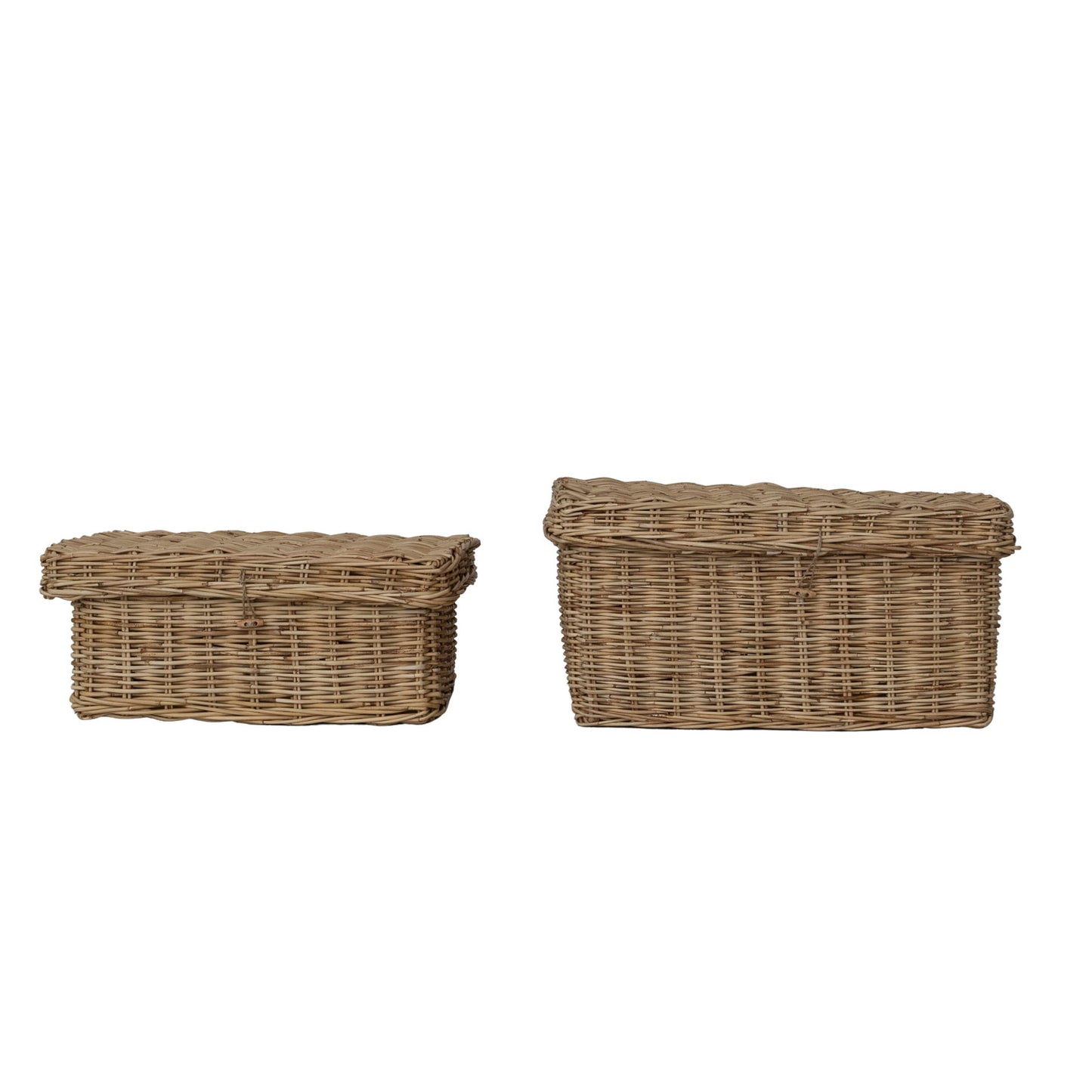 S/2 Hand-Woven Rattan Boxes with Lids Natural