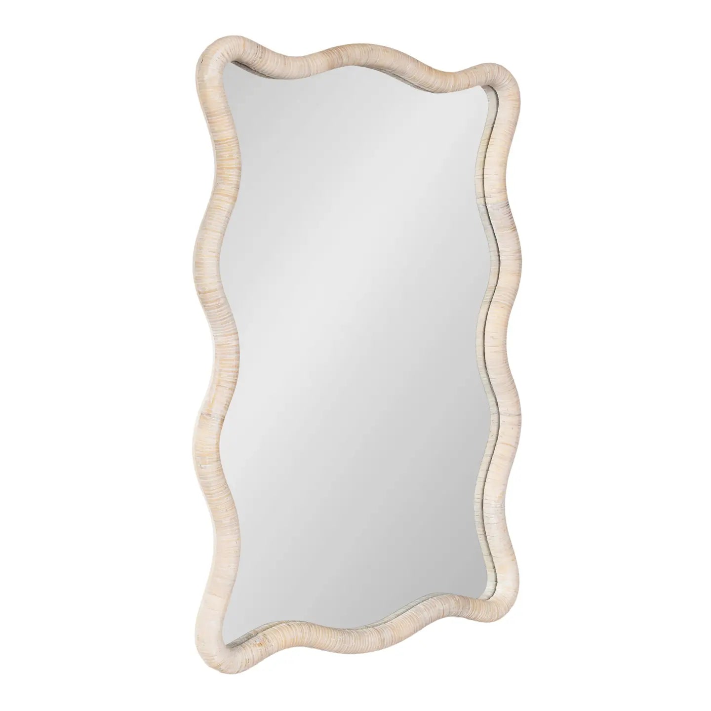 Rahfy Rattan Rectangle Scallop Mirror White