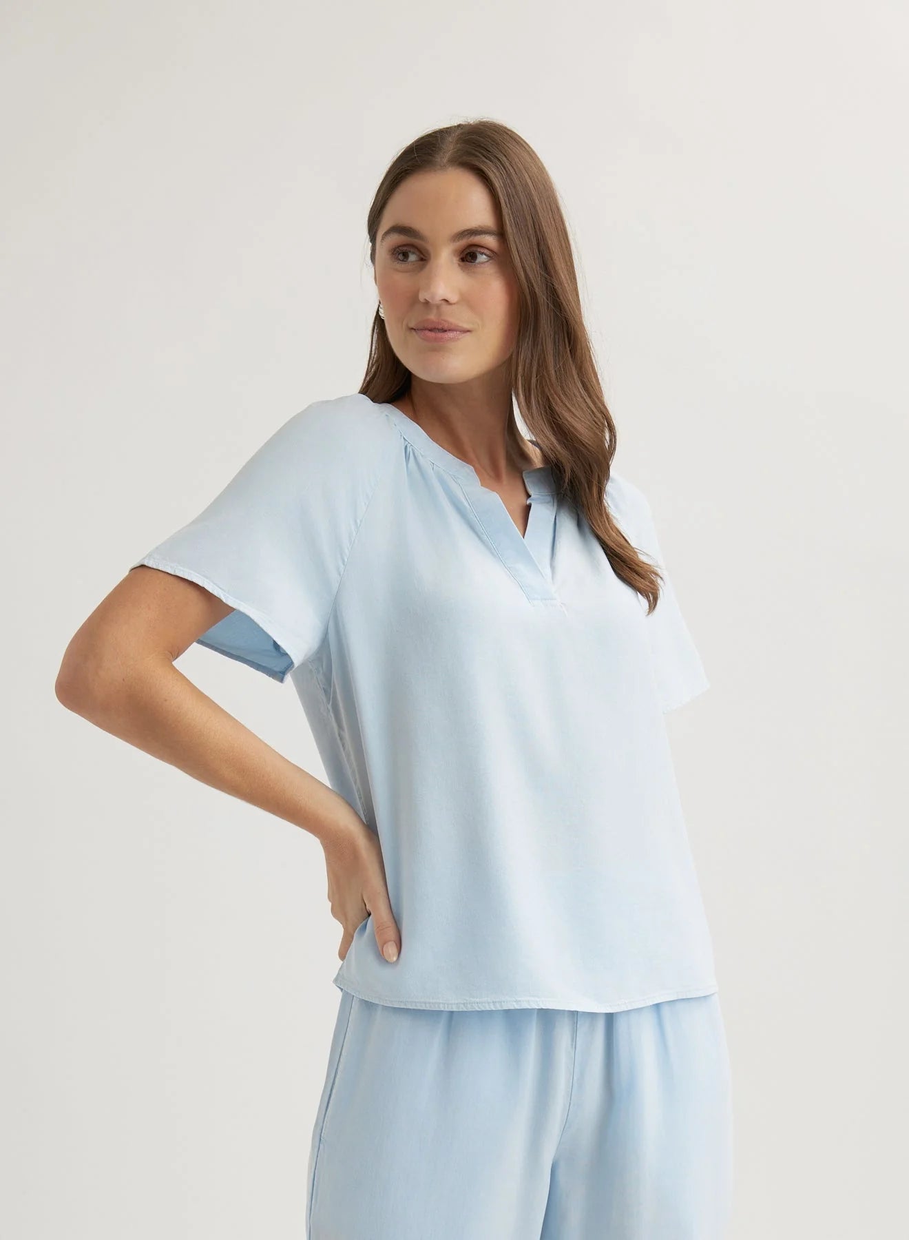 Flowy Short Sleeve Pullover Clear Water