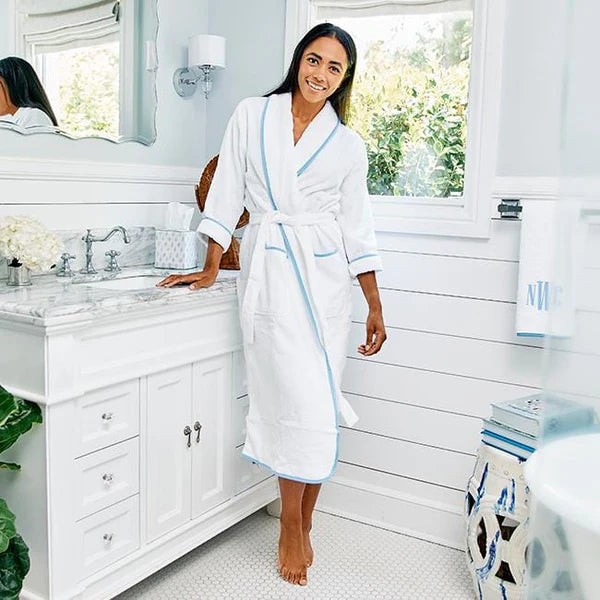 Women’s Long Signature Robe French Blue on White