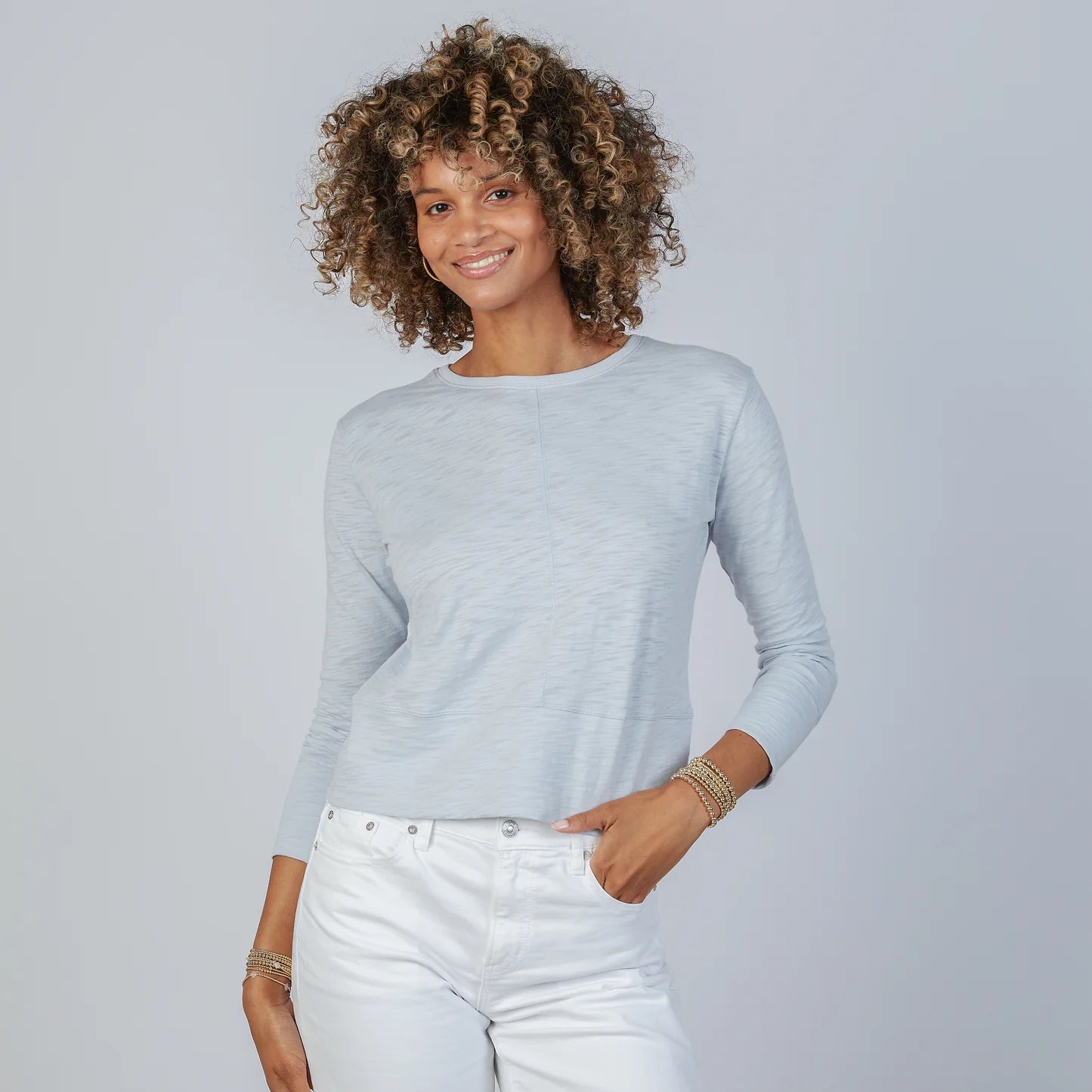 Celia Perfect Length Tee in Arctic Blue LS