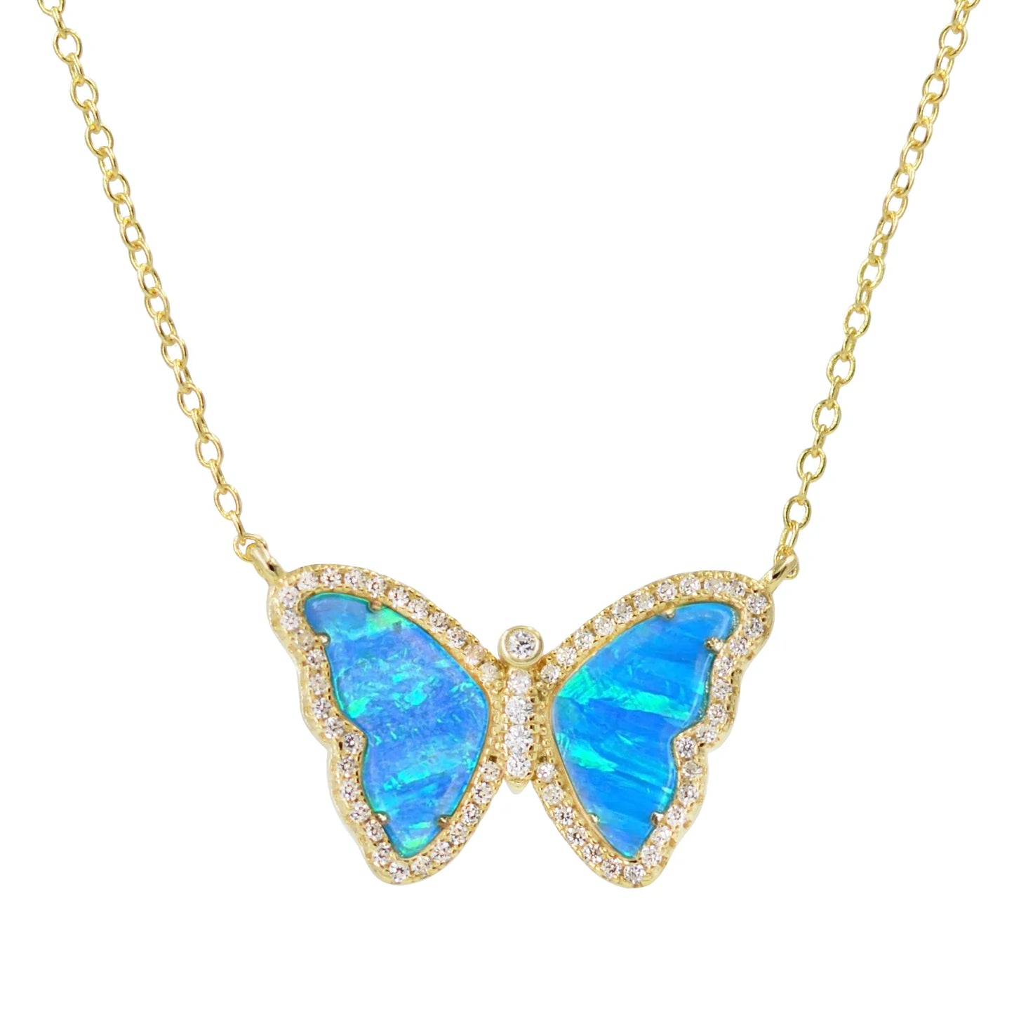 Blue Green Opal Butterfly Necklace with Stripes