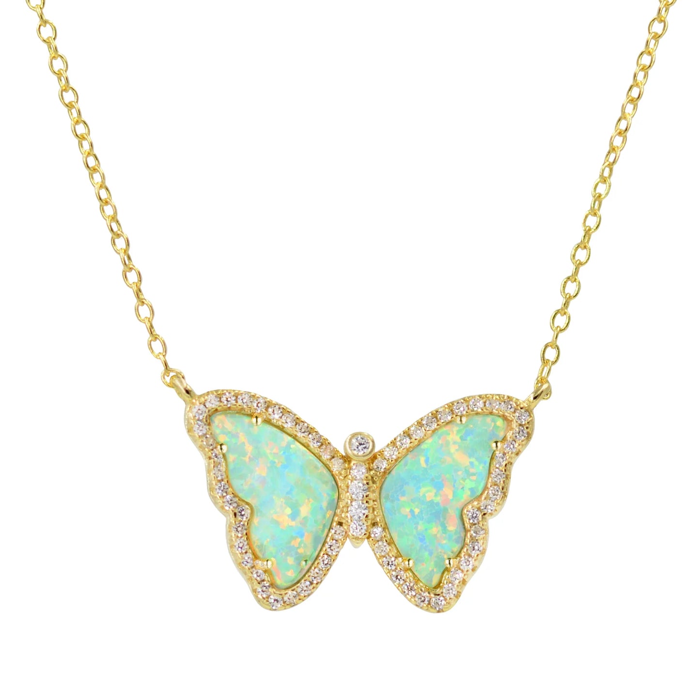 Light Green Opal/ Gold Butterfly Necklace With Crystals