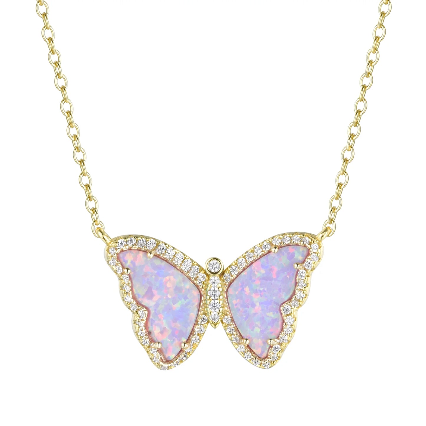 Blue Green Opal/ Gold Butterfly Necklace With Crystals