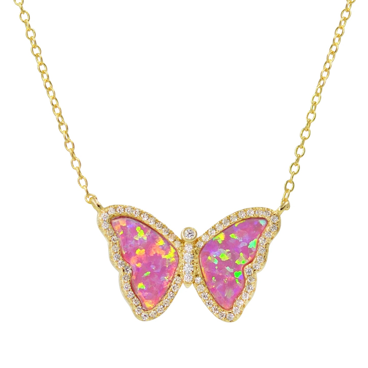 Pink Opal/ Gold Butterfly Necklace With Crystals