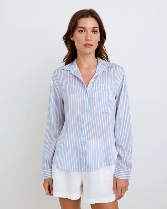 Oversized Split Back Button Down Peri Stripe