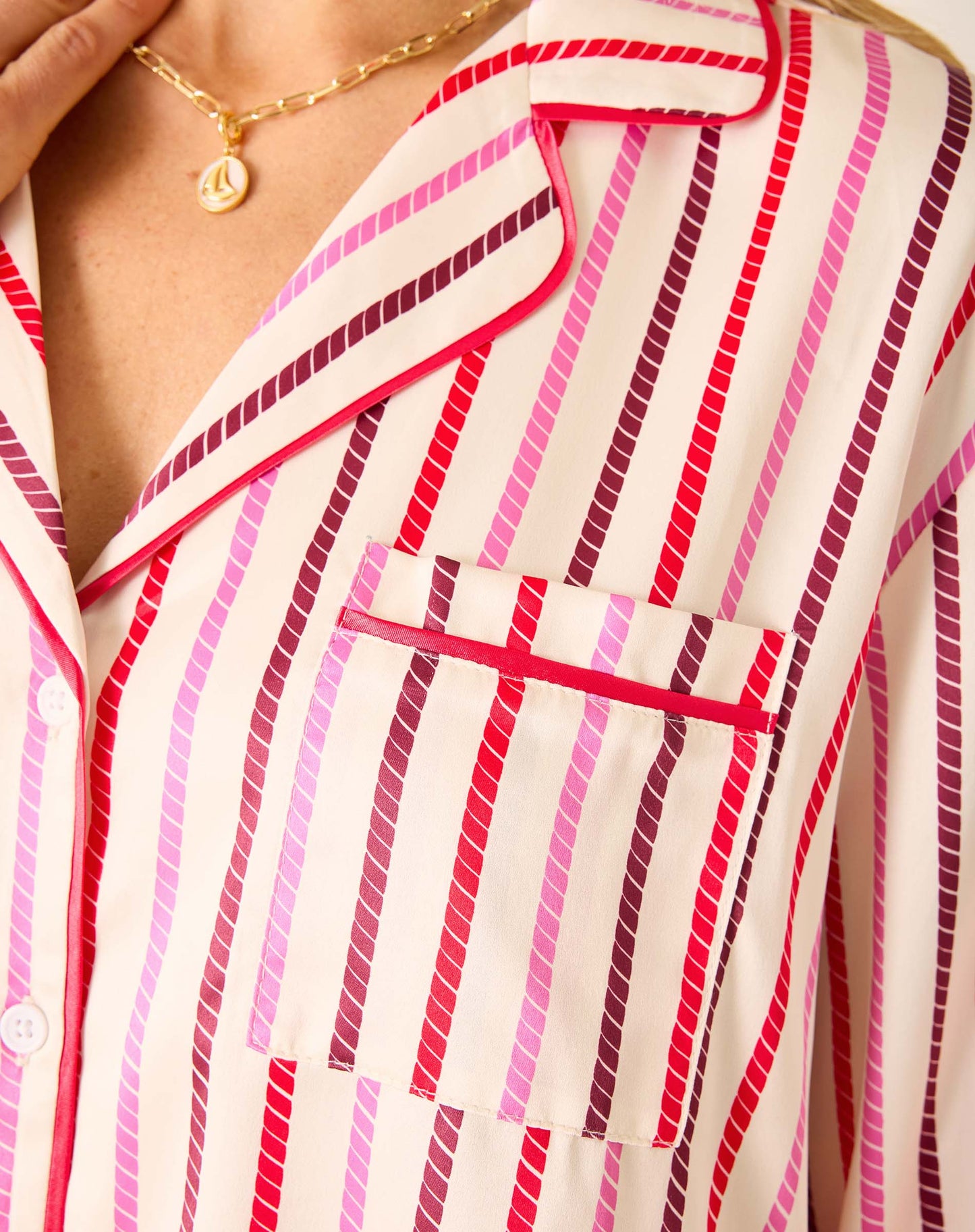 Satin Sailor Pajama Set Multi Carousel Stripe