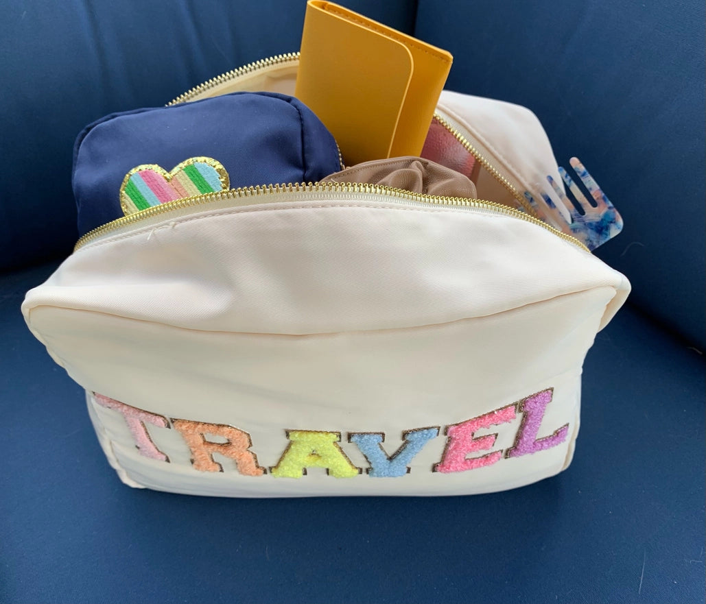 Travel XL Varsity Pouch-Cream