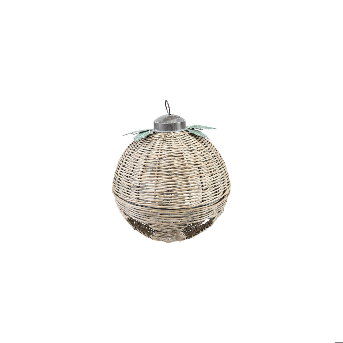 Oversized Hand-Woven Rattan Bell with Metal Leaves