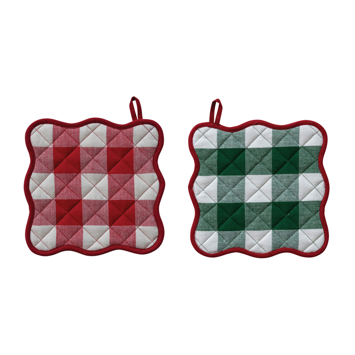 Two-Sided Cotton Scalloped Pot Holder w/ Check Pattern