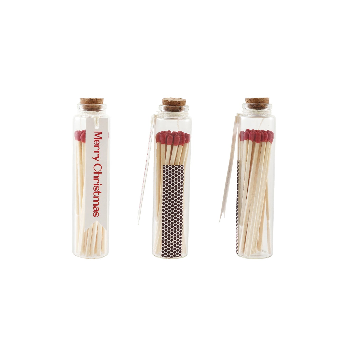 Glass Bottle Match Holder With Cork Matches & Striker Merry Christmas