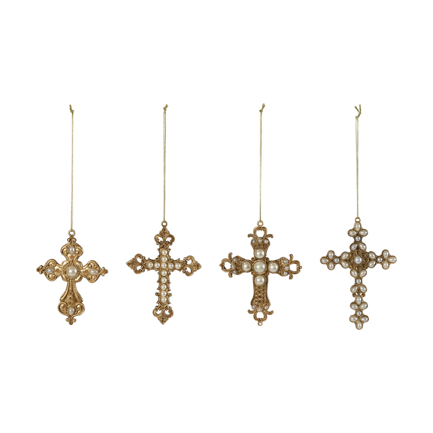 Pewter Cross Ornament Faux Pearls Gold Finish 4 Styles